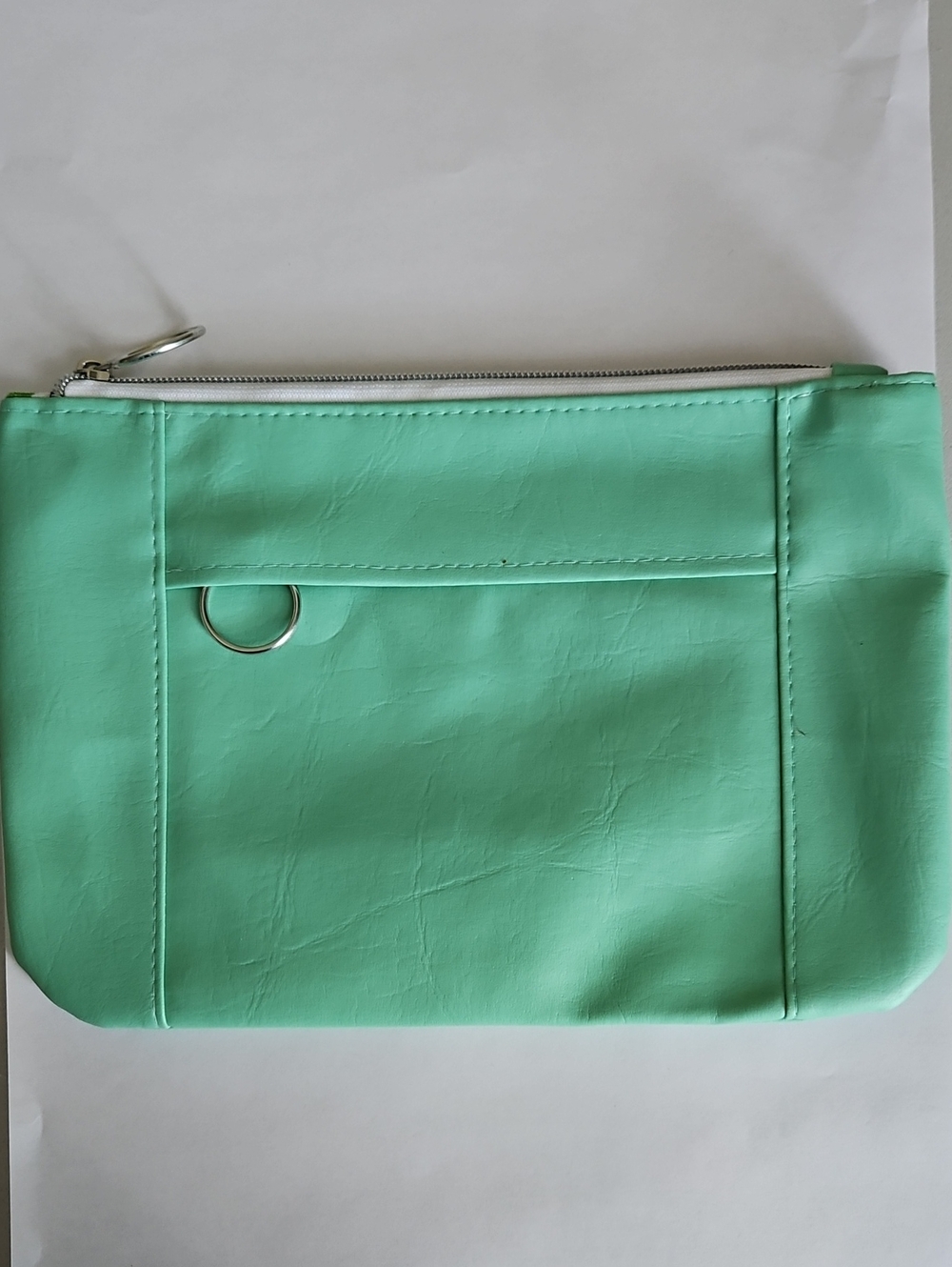 Mint-Tone Zip Pouch Clutch with Ring Detail